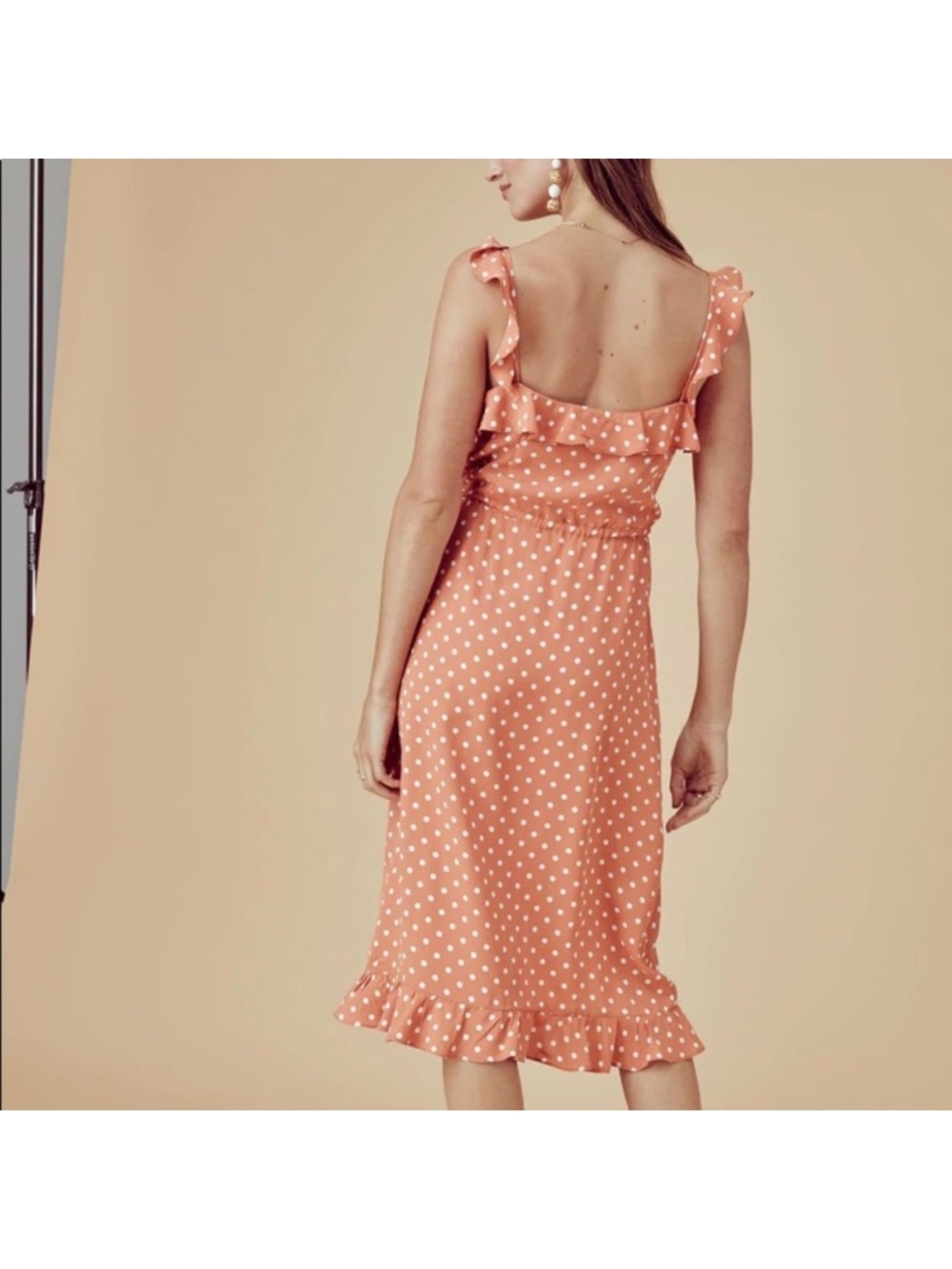 For Love and Lemons Natalia Midi Polka Dot Orange Saffron Dress XS - Picture 15 of 16
